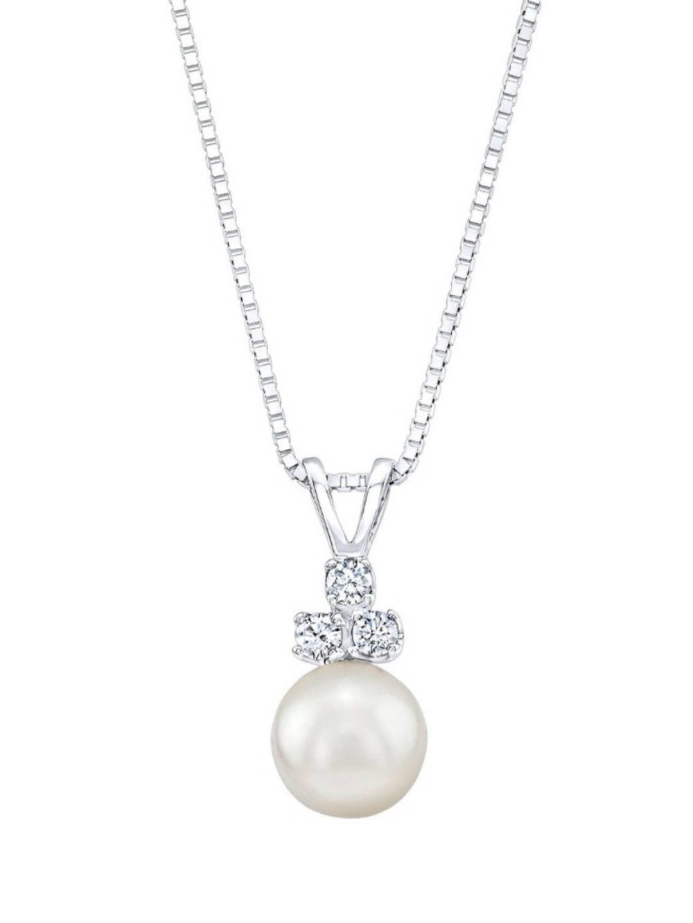 NWT Akoya Cultured 8-8.5mm Pearl & Diamond 14kt White Gold Pendant Necklace
